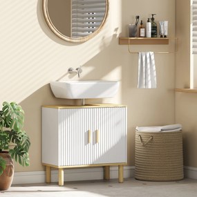 Móvel para Baixo do Lavatório (NÃO INCLUIDO) com Prateleira Ajustável Armário para Lavatório sem Pedestal com Portas Caneladas 60x30x61 cm Branco