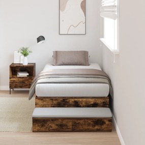 Estrutura de Cama Armazenamento Carvalho Fumado 90x190 cm