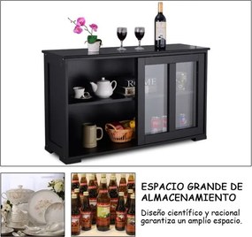 Aparador de cozinha Armário de arrumação com 2 Estantes 2 Portas 106 x 33 x 62,5 cm Preto