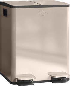 HOMCOM Lixeira de cozinha 2 compartimentos de 2 x 20 L, aço inoxidável, tampa com fecho suave, 45,8x36x51,6 cm, dourado | Aosom Portugal