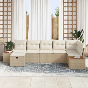 Conjunto de Sofá de Jardim vidaXL de 7 Peças com Almofadas Bege Vime P