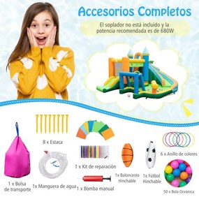 Parque aquático Castelo insuflável (SEM SOPRADOR) para crianças de 3 a 10 anos com escorregas duplos, piscina infantil, parede de escalada, canhão de