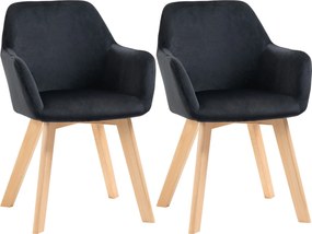 HOMCOM Conjunto de 2 Cadeiras para Sala de Jantar Estofadas em Veludo com Encosto e Pés de Madeira de Borracha 54x57x80 cm Preto | Aosom Portugal