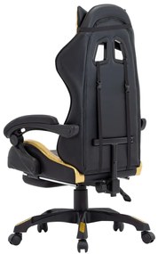 Cadeira estilo corrida c/ apoio pés couro artif. dourado/preto