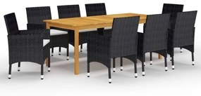 vidaXL 9 pcs conjunto de jantar para jardim preto