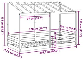 Cama infantil com telhado 100x200 cm pinho maciço branco