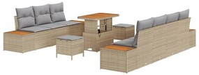 Conjunto de Sofá de Jardim de 10 Peças com Almofadas Bege em Rattan Si