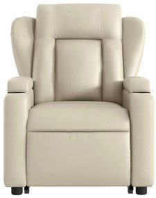Poltrona reclinável elevatória elétrica couro artificial creme