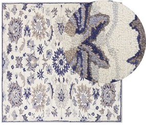 Tapete de lã creme e azul 200 x 200 cm KUMRU Beliani