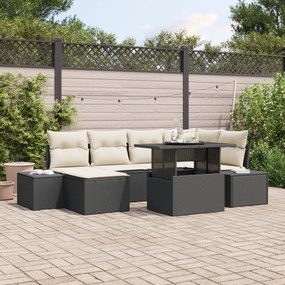 Conjunto de Sofás de Jardim com 7 Peças e Almofadas Preto em Rattan Si