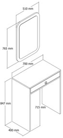 Toucador "Lizbon" com Espelho – 70x40x84.7 cm – Branco – Design Modern