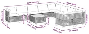 10 pcs conjunto sofás de jardim c/ almofadões vime PE preto