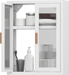 Armário de Casa de Banho de Parede com Portas de Acrílico Prateleira Ajustável Fecho Magnético 40x14x50 cm Branco