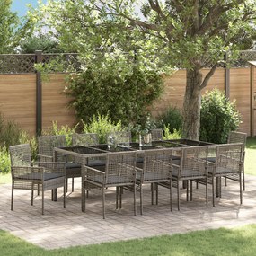 vidaXL Conjunto de Jantar de Jardim de 11 Peças com Almofadas Cinza em Rattan Poli