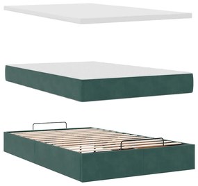 Estrutura de cama otomana com colchão verde escuro veludo