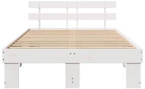 Estrado de Cama com Cabeceira Branco 140x190 cm em Madeira de Pinho