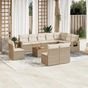 11 pcs conjunto sofás de jardim c/ almofadões vime PE bege