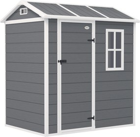 Outsunny Casa de jardim, abrigo de jardim com base, janela, porta trancável, resina plástica, resistente às intempéries, Cinza | Aosom Portugal