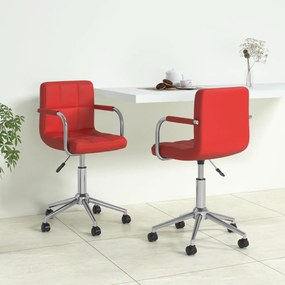 vidaXL Cadeiras jantar giratórias 2pcs couro artificial vermelho tinto