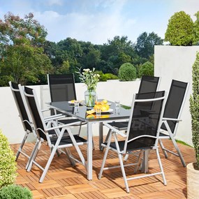 Conjunto de jardim Bern, 7 peças, com 6 cadeiras e mesa 150 x 90 x 75 cm em alumínio cinza claro e preto