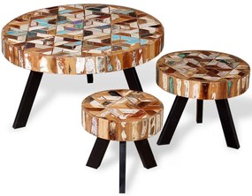 Conjunto de mesas de centro 3 pcs madeira recuperada maciça