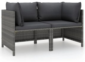 vidaXL Sofá de jardim de 2 lugares com almofadões vime PE cinzento