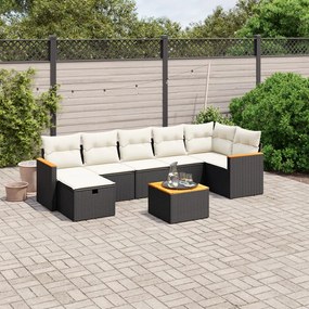 8 pcs conjunto sofás de jardim com almofadões vime PE preto