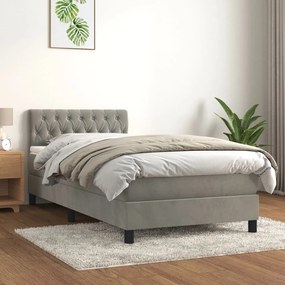 vidaXL Cama com molas/colchão 100x200 cm veludo cinza-claro