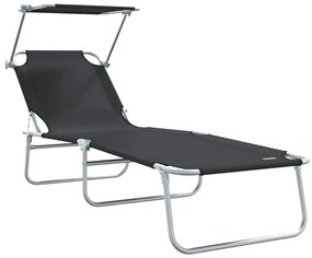 Espreguiçadeiras Dobráveis 2 pcs com Teto Preto Tecido Oxford 600D