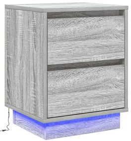Criado-Mudo  com Luzes LED Cinza Sonoma 39x34,5x50 cm