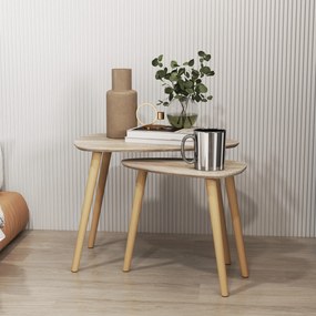Conjunto de 2 mesas baixas encaixáveis de design escandinavo, com pés e tampo em madeira, com acabamento natural