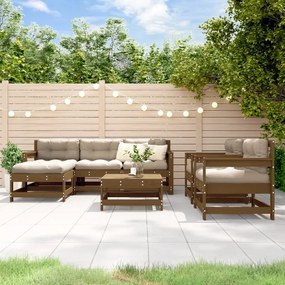 vidaXL 7pcs conj. lounge jardim+almofadões madeira maciça castanho-mel