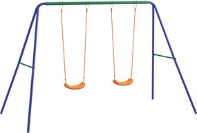 Outsunny Conjunto de Baloiço para Crianças com 2 Assentos Resistente aos Raios UV e Suporte de Metal 269x160x180 cm Multicor | Aosom Portugal