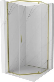 Mexen Exo-R cabina de duche pentagonal com porta de abrir 90 x 90 cm, transparente, dourada - 812-090-090-50-00