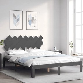 Estrutura de cama com cabeceira 140x190 cm madeira maciça cinza