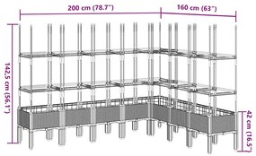 Vaso/floreira jardim c/ treliça 200x160x142,5 cm PP cinza-claro