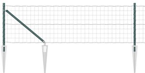 Cerca Euro com 7 postes em pique, 0,8x10m, em aço galvanizado verde.