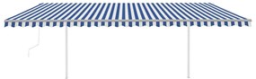 Toldo automático c/ LED e sensor de vento 6x3,5 m azul e branco