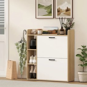 Sapateira Estreita com 3 Prateleiras Laterais e Prateleiras Ajustáveis para 15 Pares de Sapatos 83x24x90,5 cm Madeira e Branco