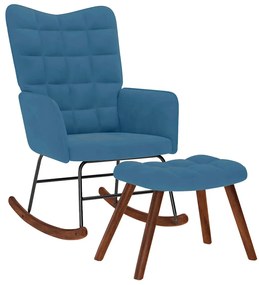 vidaXL Cadeira de baloiço com banco veludo azul