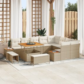 Conjunto de Sofás de Jardim com 12 Peças e Almofadas Bege Vime Acácia