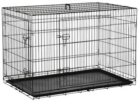 PawHut Gaiola para Cães com 2 Portas 121x74,5x81 cm Gaiola para Animais de Estimação de Arame Dobrável com Alça de Transporte Preto | Aosom Portugal