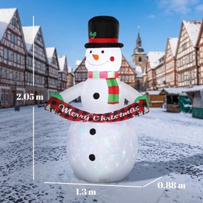 Boneco de Neve Insuflável de Natal 205 cm com Luzes LED e Música para Jardim, Pátio, Terraço e Casa
