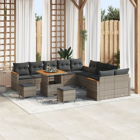 Conjunto de Sofá de Jardim vidaXL de 13 Peças com Almofadas Cinza Ratt