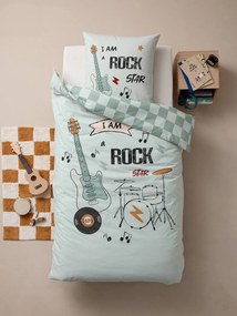 Conjunto capa de edredão + fronha de almofada para criança, Rocky Music verde-salva