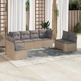 8 pcs conjunto de sofás p/ jardim com almofadões vime PE bege