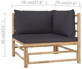 2pcs conj. lounge de jardim bambu c/ almofadões cinzento-escuro