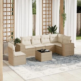 vidaXL 7 pcs conjunto de sofás p/ jardim com almofadões vime PE bege