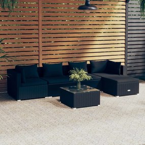 vidaXL 6 pcs conjunto lounge de jardim c/ almofadões vime PE preto