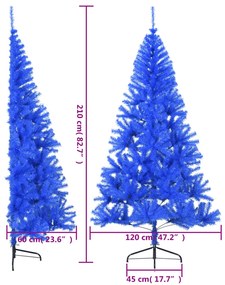 Meia árvore de Natal artificial com suporte 210 cm PVC azul